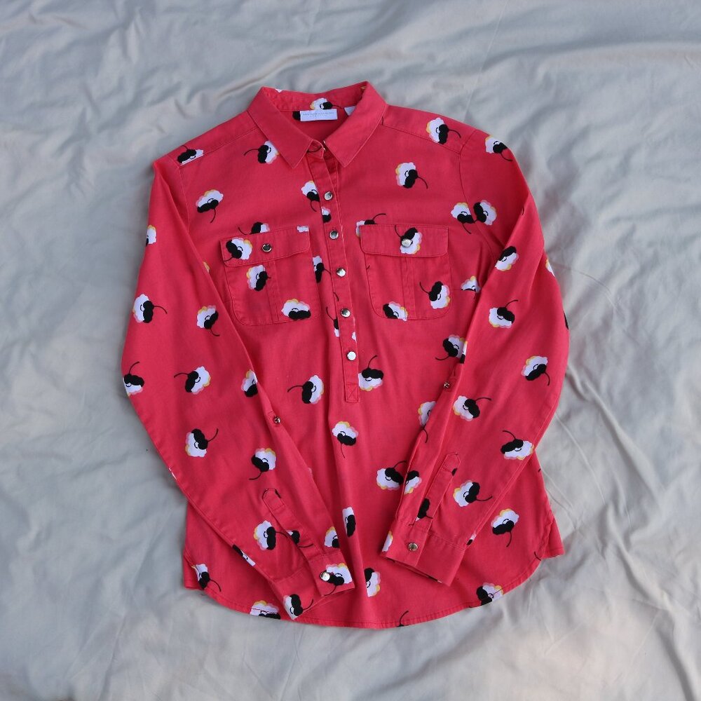 NEW YORK & COMPANY WOMEN CORAL FLORAL XS BLOUSE